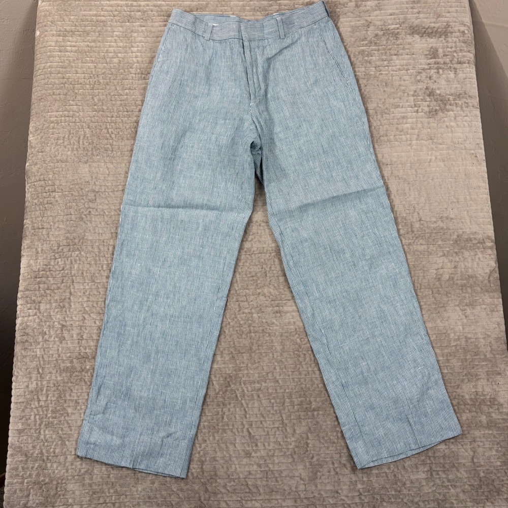 1909 from The Haspel Co Blue White Pinstripe Linen Wide Leg Trousers Pants Sz 8‎